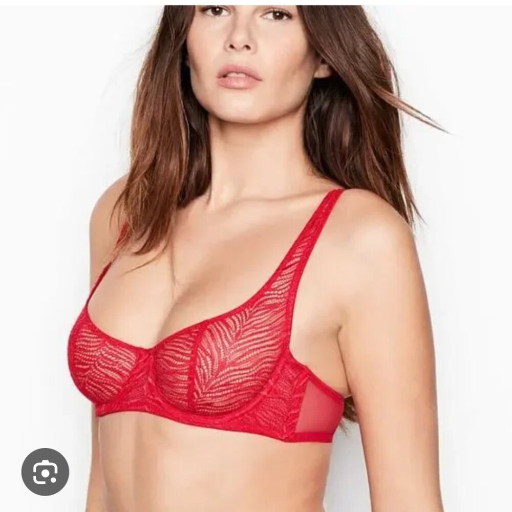 Victoria's Secret NWT 36C Red Very Sexy Unlined Zebra Lace Balconette Bra